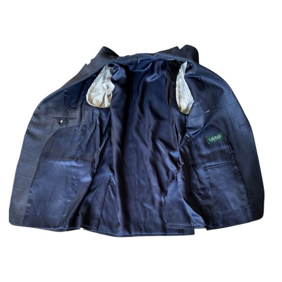 Lauren Ralph Lauren blue window pain check plaid silk/wool blend blazer | 44L - Picture 10 of 13